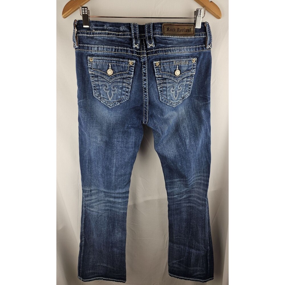 Rock Revival Jeans Womens Size 27 Mandell Easy Boot Cut Distressed Blue Denim